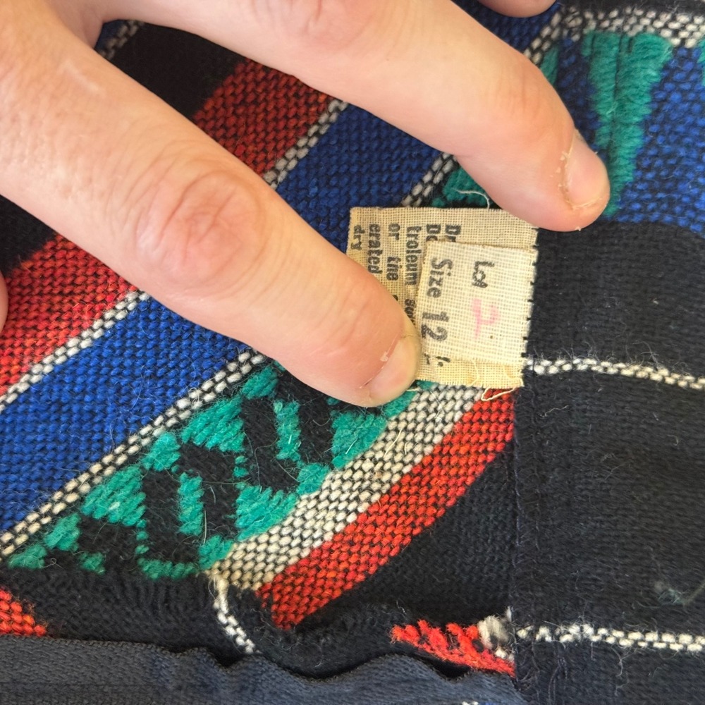 Vintage Southwestern Woven Chevron Stripe A-Line Midi Skirt Black Multi Sm/Md - Picture 4 of 13
